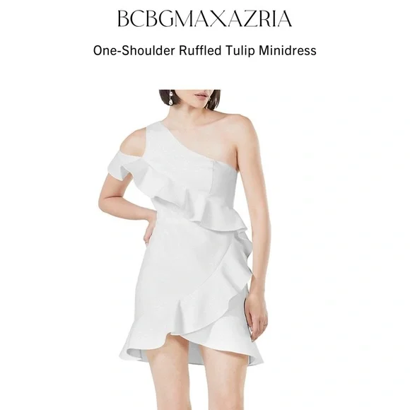 Bcbgmaxazria One-Shoulder Ruffled Dress - Off White